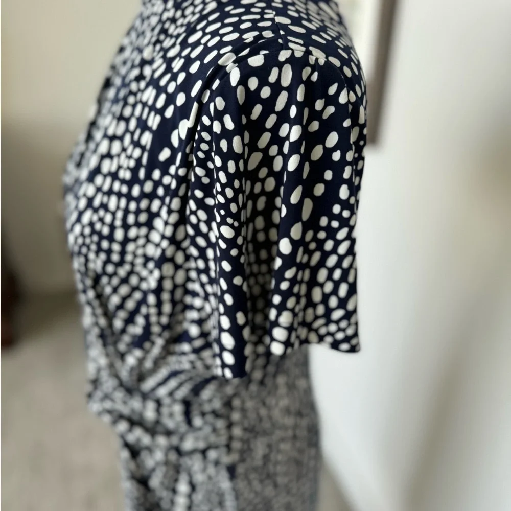 Maggy London Navy white Polka Dot Wrap Dress 8 Fit & Flare Twirl - Picture 5 of 11